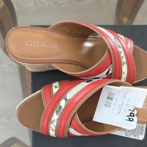 Coach Red and Tan Espadrille Sandals
